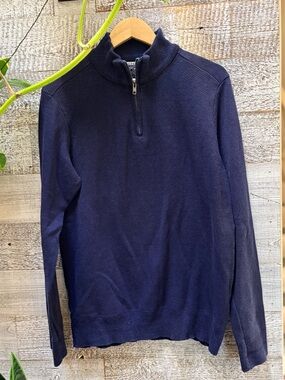 Robert Graham | Men's Navy Knit Quarter 1/4-Zip Pullover Sweater - Large